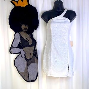 Super Down White Asymmetrical One-Shoulder Sequined Mini Dress